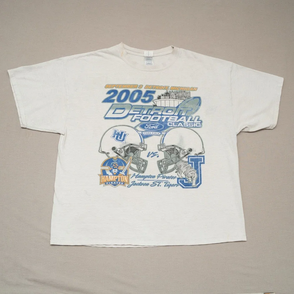 Vintage Y2k 2005 Detroit Football Hampton Pirates Jackson St Tigers T Shirt 2Xl